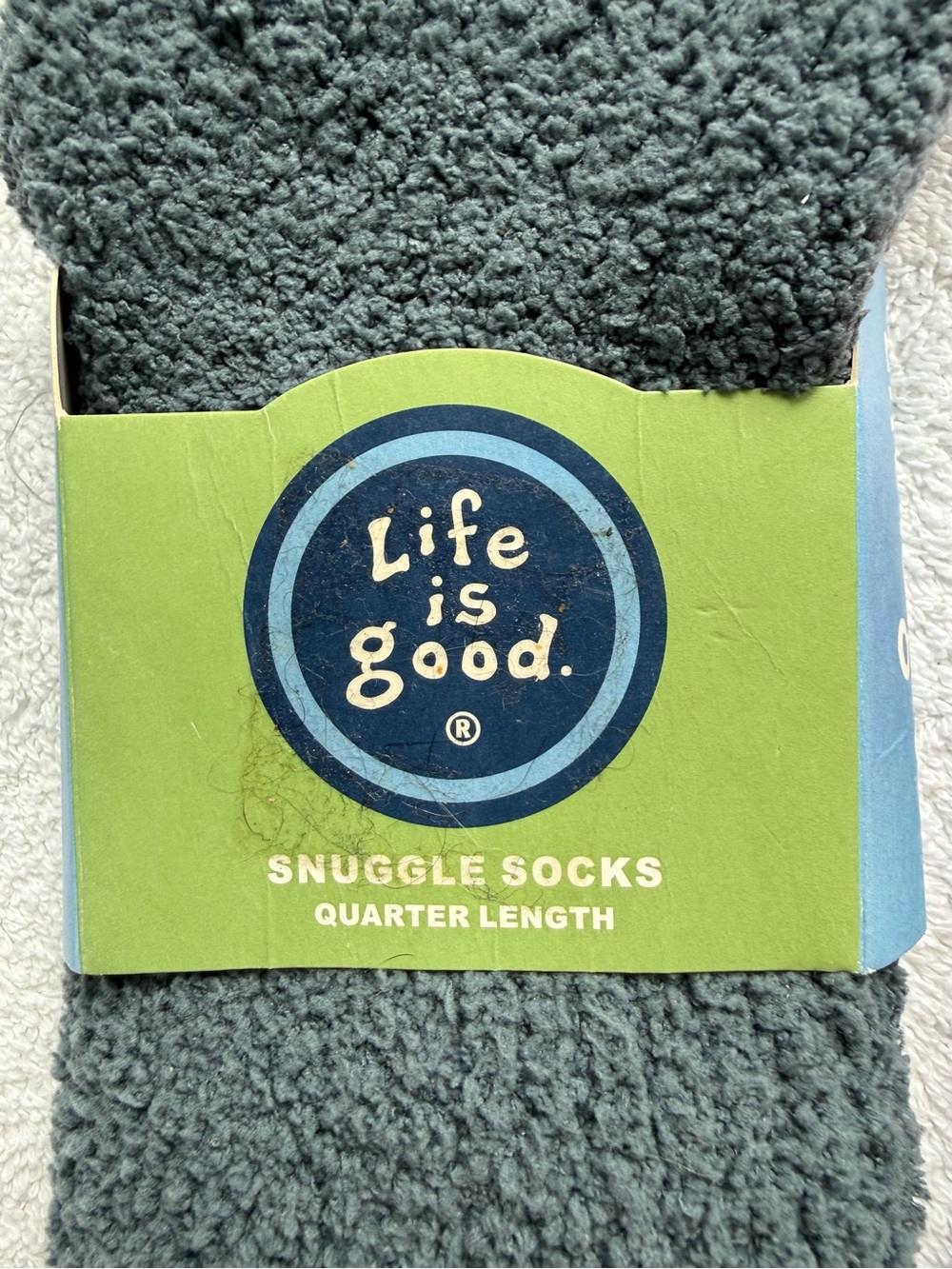 Life is Good Blue Gray Snuggle Socks - Aloe Infused Gray Sleep Socks - Picture 4 of 7